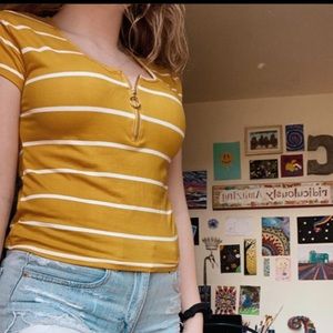 Yellow and white striped crop top